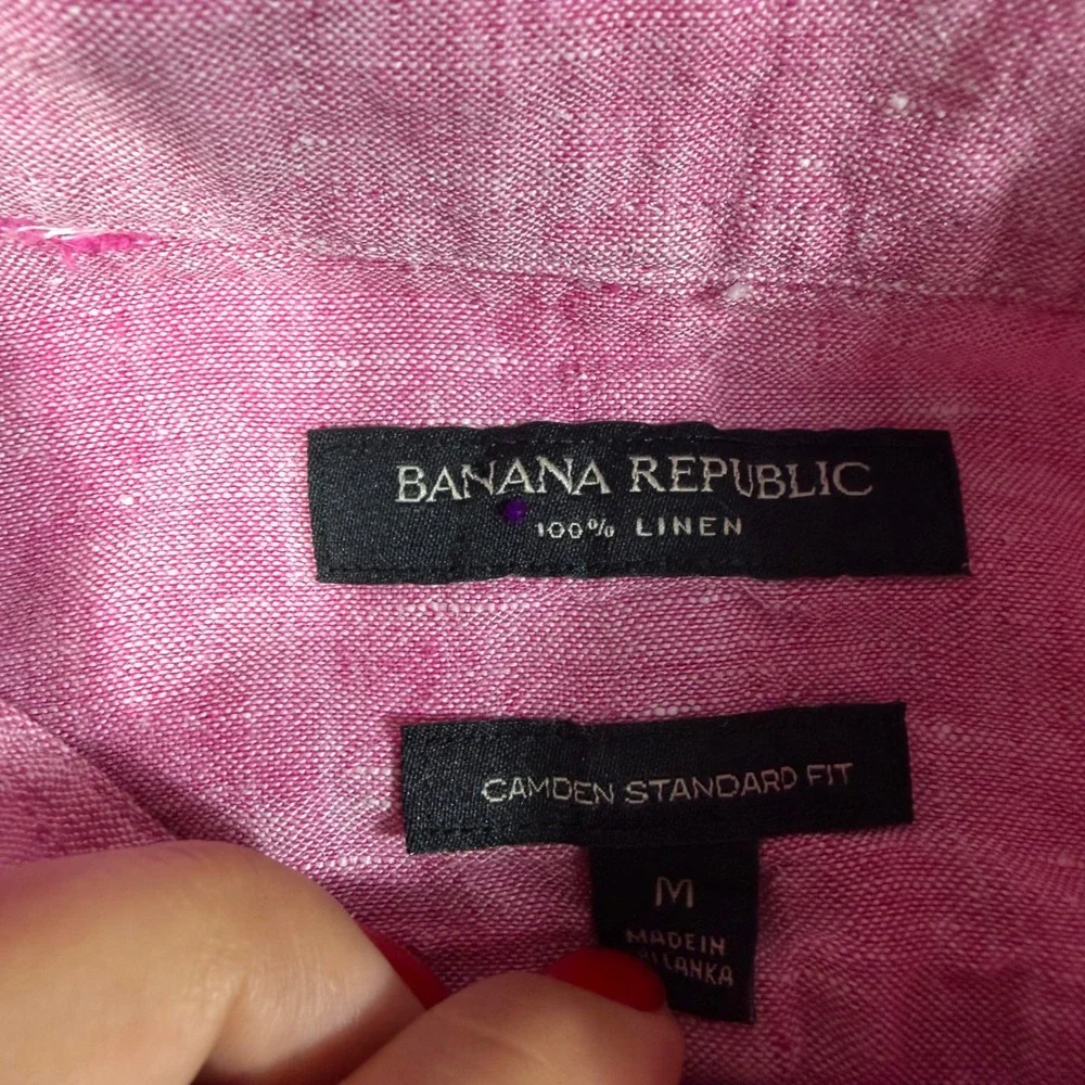 Banana Republic Shirt Camden Standard Fit Mens M Pink 100% Linen Long Sleeve EUC